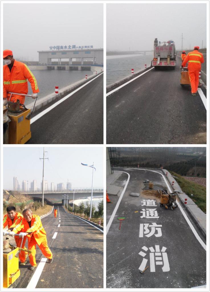 郑州西三环道路划线施工现场